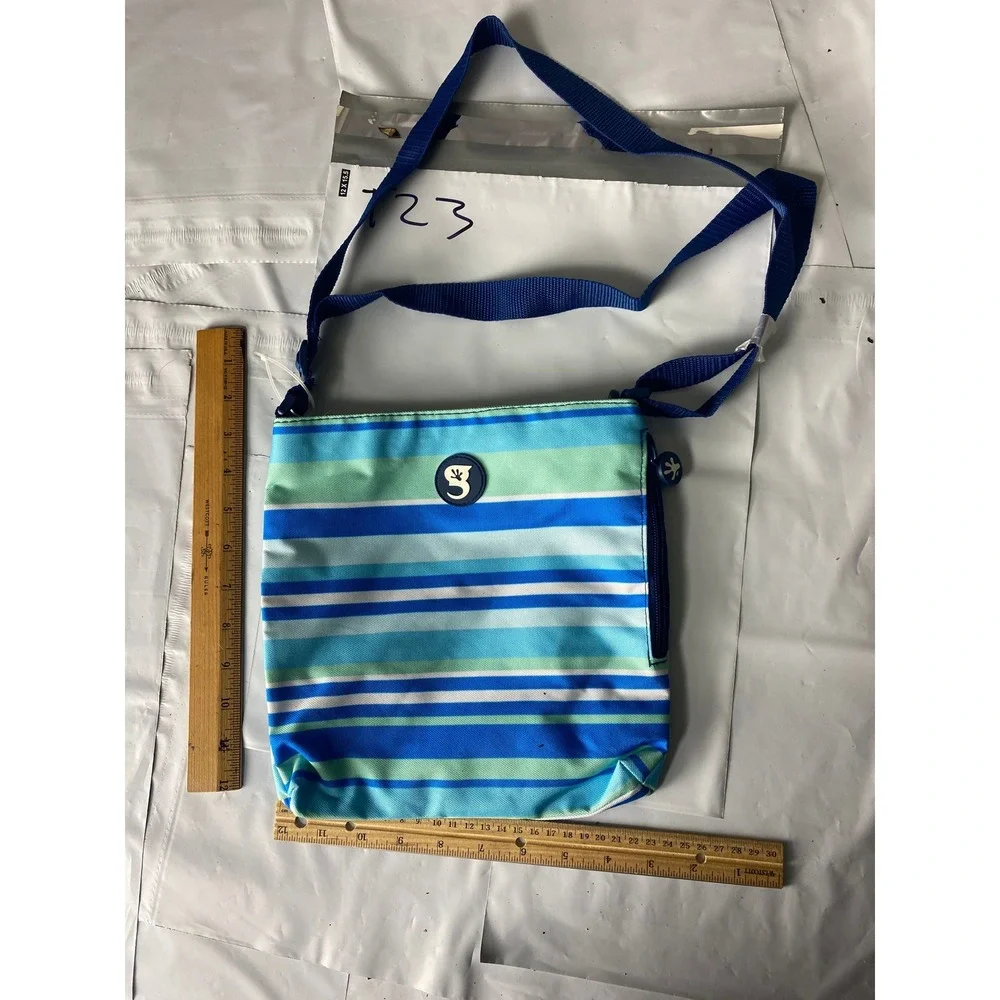 Small Pouch Bag Cosmetic Travel‎ Organizer Blue Aqua Geometric Print Zipper
